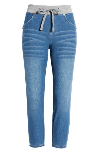 Shop Hue Denim Capri Sweatpants In Med Wash