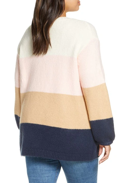 Shop Single Thread Oversize Colorblock Crewneck Sweater In Whisper Wht/ Pink/ Hazel/ Blue