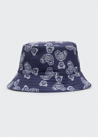 Shop Palm Angels Kid's Teddy Bear Logo Bucket Hat In Navy Blue White