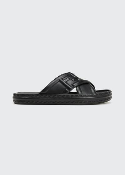 Shop Fendi Men's Ff Crisscross Slide Sandals In Nero