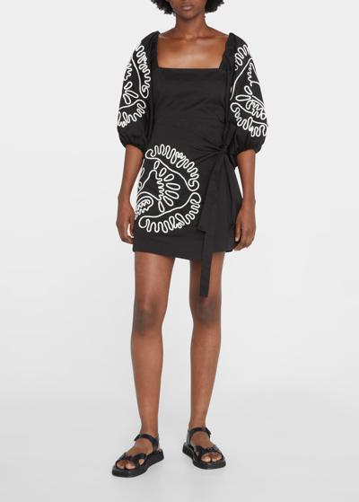 Shop Alexis Vallini Oversized Puffed Sleeve A-line Wrap Dress In Black Floral