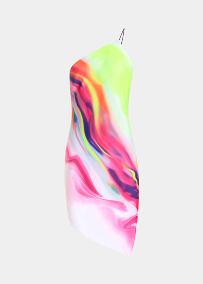Shop Et Ochs Kyla Crystal Strap One-shoulder Mini Dress In Graphic Tie Dye