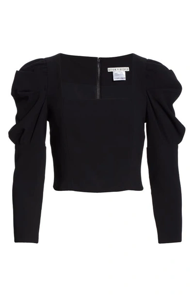 Shop Alice And Olivia Rachel Puff Sleeve Crop Top In Black