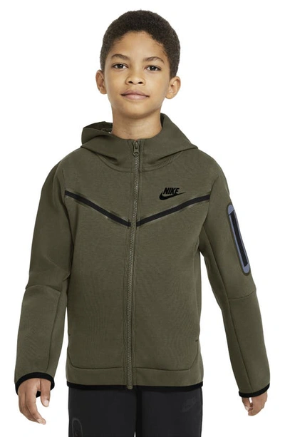 Shop Nike Sportswear Tech Zip Hoodie In Rough Green/ Black