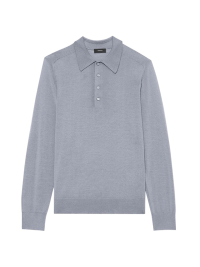 Shop Theory Men's Long-sleeve Heathered Polo Shirt In Sleet Blue