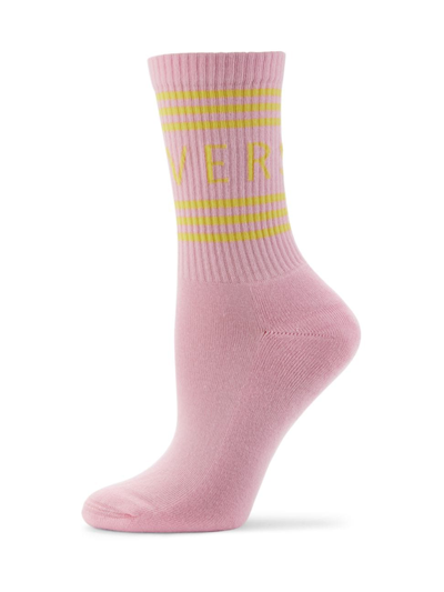 Shop Versace Women's Logo Crew Socks In Candy Pineapple