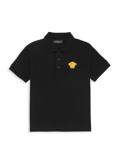 Shop Versace Little Boy's & Boy's Piqué Medusa Embroidered Polo Shirt In Black