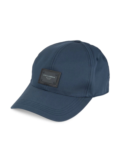 Shop Dolce & Gabbana Men's Logo Branded Plate Baseball Cap In Blue