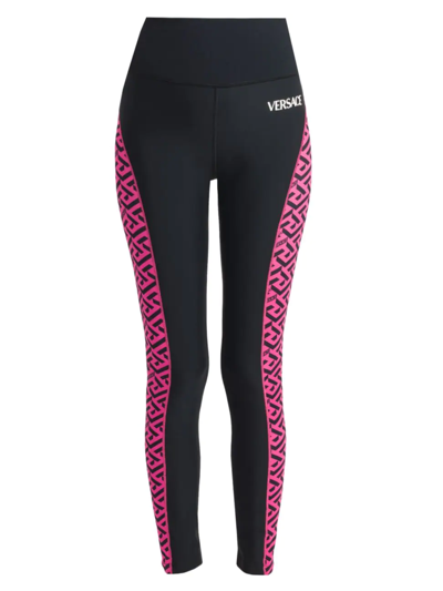 Shop Versace Women's Greca Signature Accent Gym Leggings In Fuschia Black