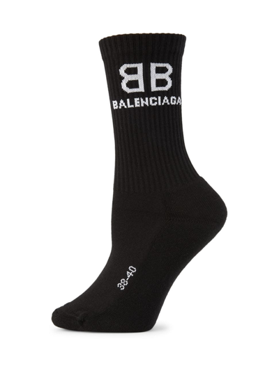 Shop Balenciaga Bb Logo Tennis Socks In Black White