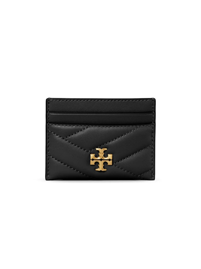 Shop Tory Burch Women's Kira Chevron Leather Card Case In Black