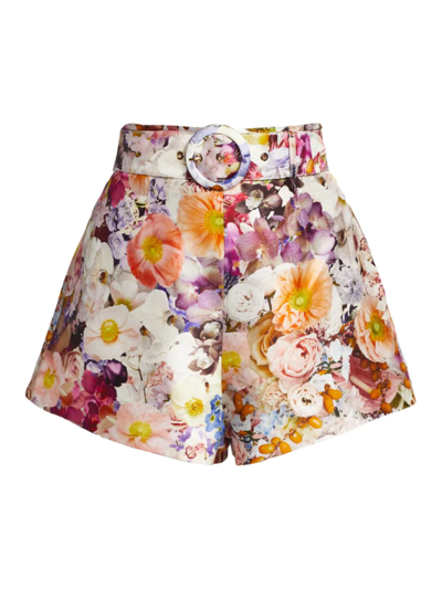 Shop Zimmermann Women's Prima Belted Floral High-waisted Shorts In Multi Floral