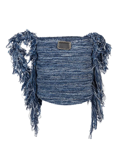 Shop Chloé Women's Jorge Knit Cashmere Fringe Bucket Bag In Blue