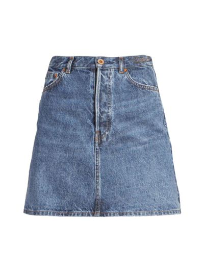 Shop Chloé Women's Logo-topstitch Denim Miniskirt In Dusky Blue