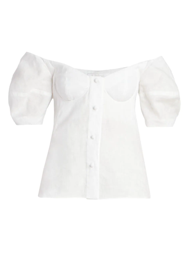 Shop Chloé Women's Off-the-shoulder Puff-sleeve Blouse In Iconic Milk
