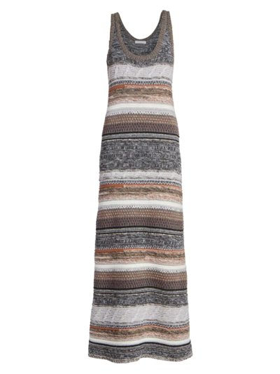 Shop Chloé Women's Striped Knit Colorblocked Maxi Dress In Multicolor Grey