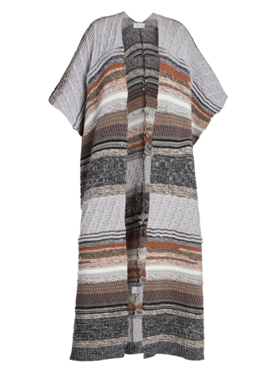 Shop Chloé Women's Striped Knit Open-front Maxi Sweater In Multicolor Grey