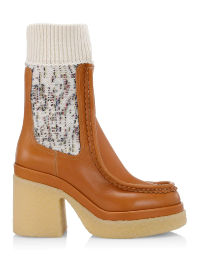 Shop Chloé Women's Leather Platform Ankle Boots In Luminous Ochre