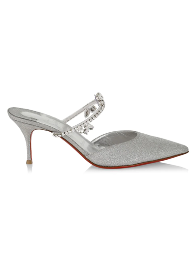 Shop Christian Louboutin Women's Planet Queen 70 Glitter Mules In Silver