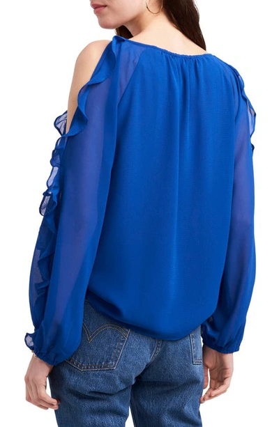 Shop 1.state Cold Shoulder Ruffle Sleeve Blouse In Cobalt Sea