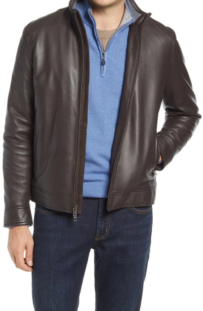 Peter Millar Leather Bomber Jacket In Chocolate | ModeSens