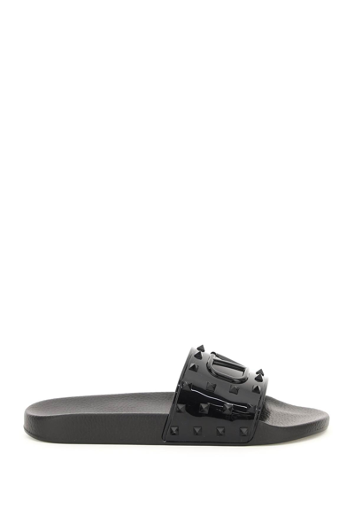 Shop Valentino Garavani Summer Vlogo Signature Rubber Slides In Black