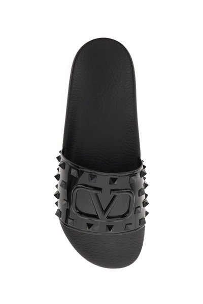 Shop Valentino Garavani Summer Vlogo Signature Rubber Slides In Black