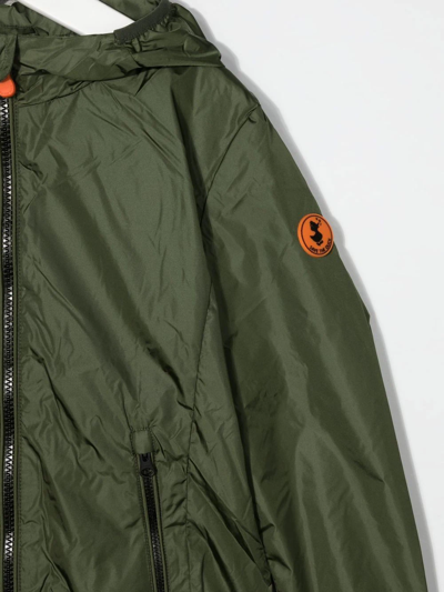 Save The Duck Logo-patch Zip-up Hooded Jacket In Green