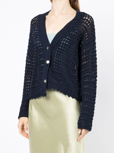 Shop Vince Crochet V-neck Cardigan In Blue