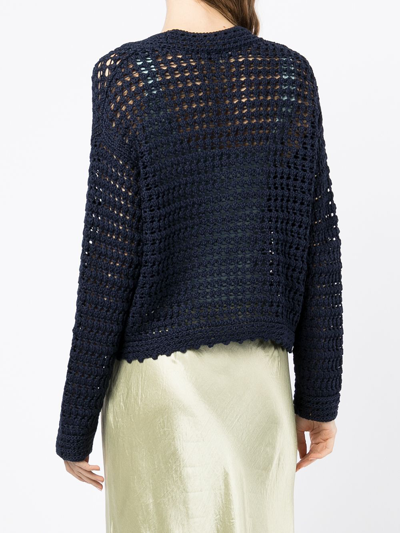 Vince Organic Cotton Crochet Cardigan In Blue