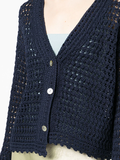 Vince Organic Cotton Crochet Cardigan In Blue