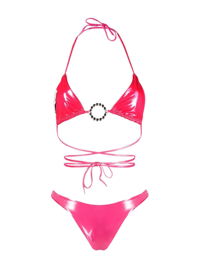 Shop Alessandra Rich Two-piece High-shine Bikini Set In Rosa