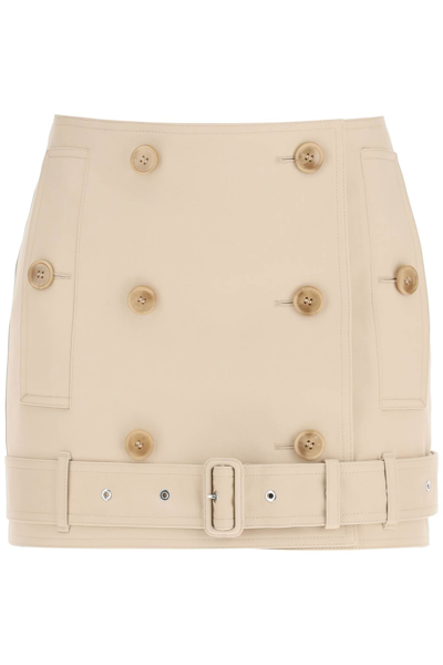 Shop Burberry Cotton Gabardine Mini Skirt In Beige