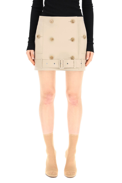 Shop Burberry Cotton Gabardine Mini Skirt In Beige
