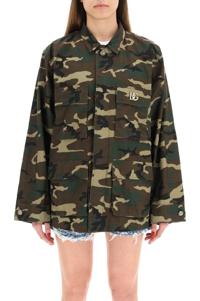 Shop Dolce & Gabbana Camouflage Cotton Safari Jacket In Mixed Colours