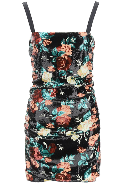 Shop Dolce & Gabbana Floral-patterned Sequin Mini Dress In Mixed Colours