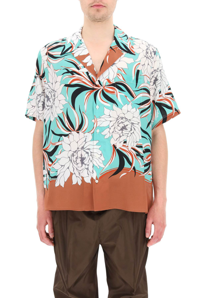 Shop Valentino Bowling Shirt With Street Flowers Couture Peonies Print In Mixed Colours
