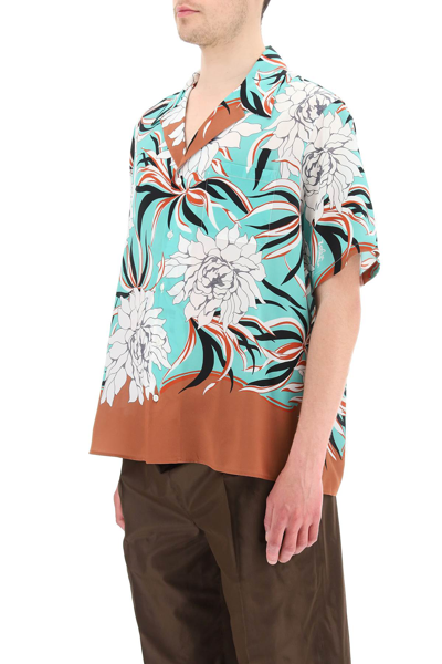 Shop Valentino Bowling Shirt With Street Flowers Couture Peonies Print In Mixed Colours