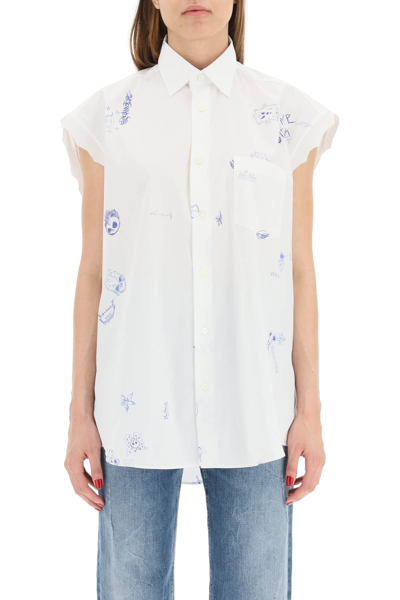 Shop Vetements Scribbled Sleeveless Shirt In White