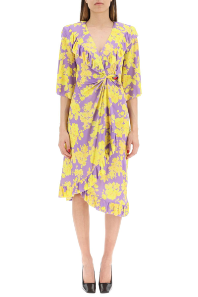 Shop Vetements Viscose Midi Wrap Dress In Mixed Colours