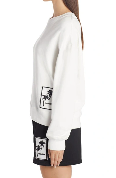 Shop Moncler Embroidered Appliqué Graphic Sweatshirt In Ivory