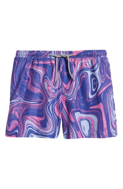 Shop Open Edit Recycled Volley Swim Trunks In Blue Clematis Marble Swirl