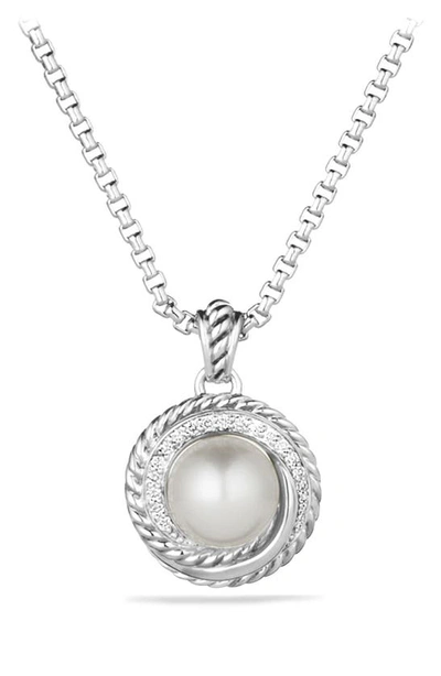 Shop David Yurman 'pearl Crossover' Pendant With Diamonds On Chain