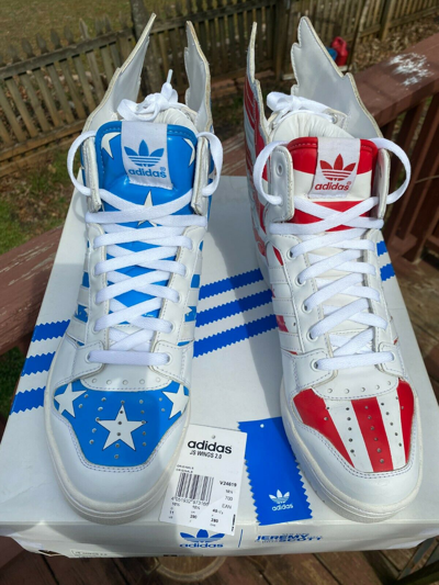 Pre-owned Adidas Originals Us Men Size 11 Adidas Jeremy Scott Wings 2.0 Usa  Flag Stars N Stripes V24619 In White Red And Blue | ModeSens