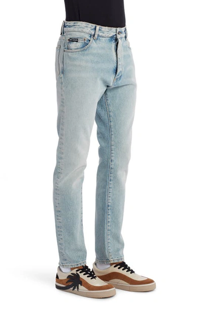 Shop Palm Angels Back Logo Jeans In Light Blue White