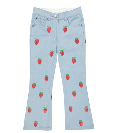 Shop Stella Mccartney Sequined Strawberries Flared Jeans In Azzurro/rosso