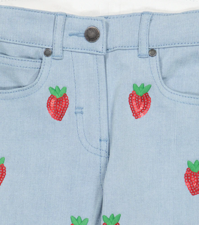Shop Stella Mccartney Sequined Strawberries Flared Jeans In Azzurro/rosso