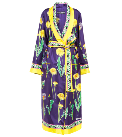 Shop Dolce & Gabbana Printed Silk Robe In Fiori Di Prato Fdo.v