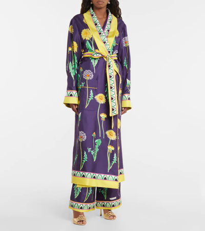 Shop Dolce & Gabbana Printed Silk Robe In Fiori Di Prato Fdo.v