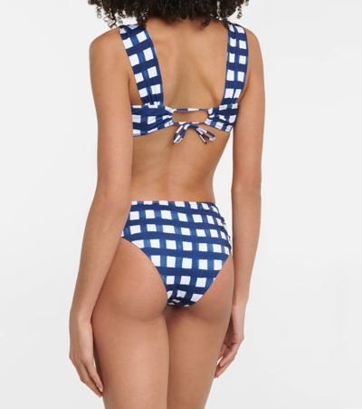 Shop Jacquemus Le Bas Vichy Checked Bikini Bottoms In Navy Checks